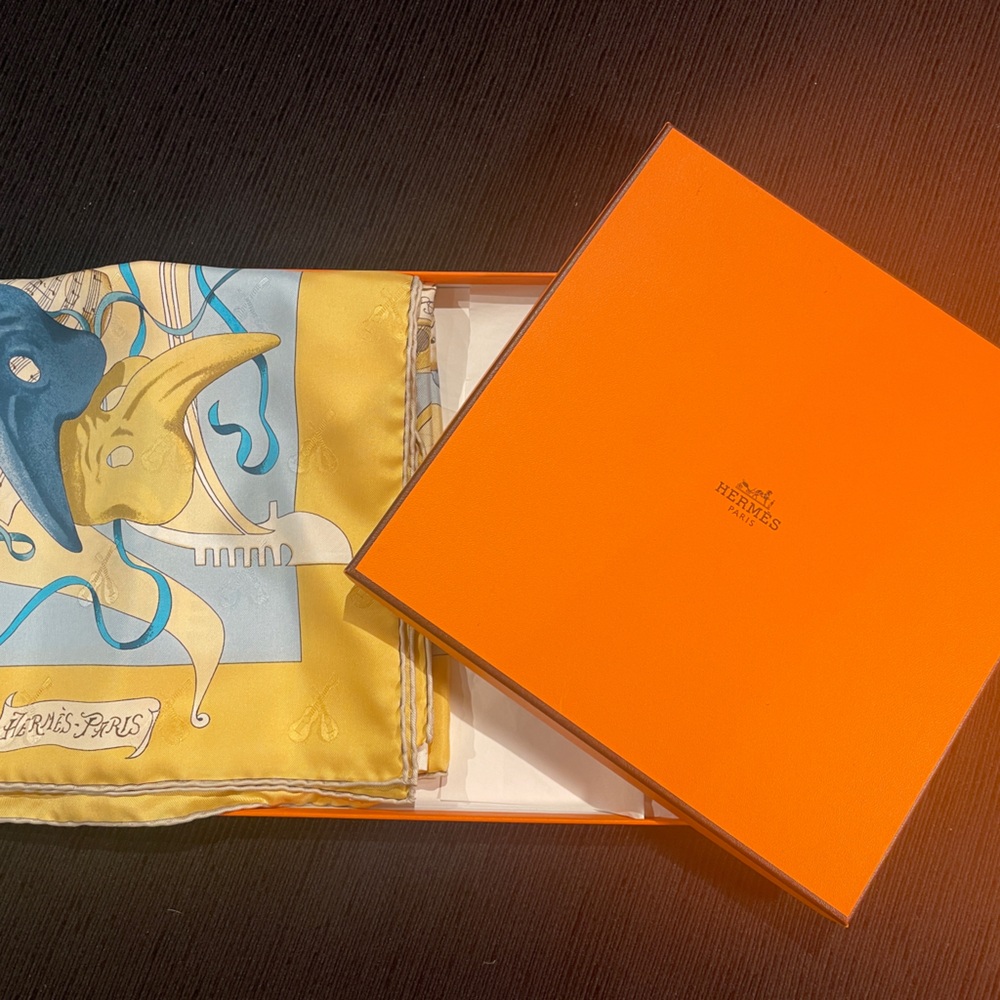 Original Hermes Silk Scarf “Fetes Venitiennes” Spec Ed “Hermes Paris” Box & Bag